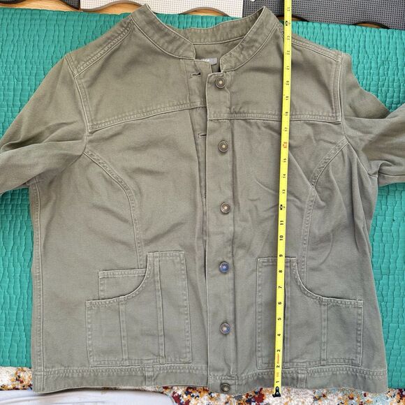 J Jill Jacket 1X XL Army Green Canvas Jacket 2n1 Inner Liner Hoodie Vest Pockets - Picture 5 of 16